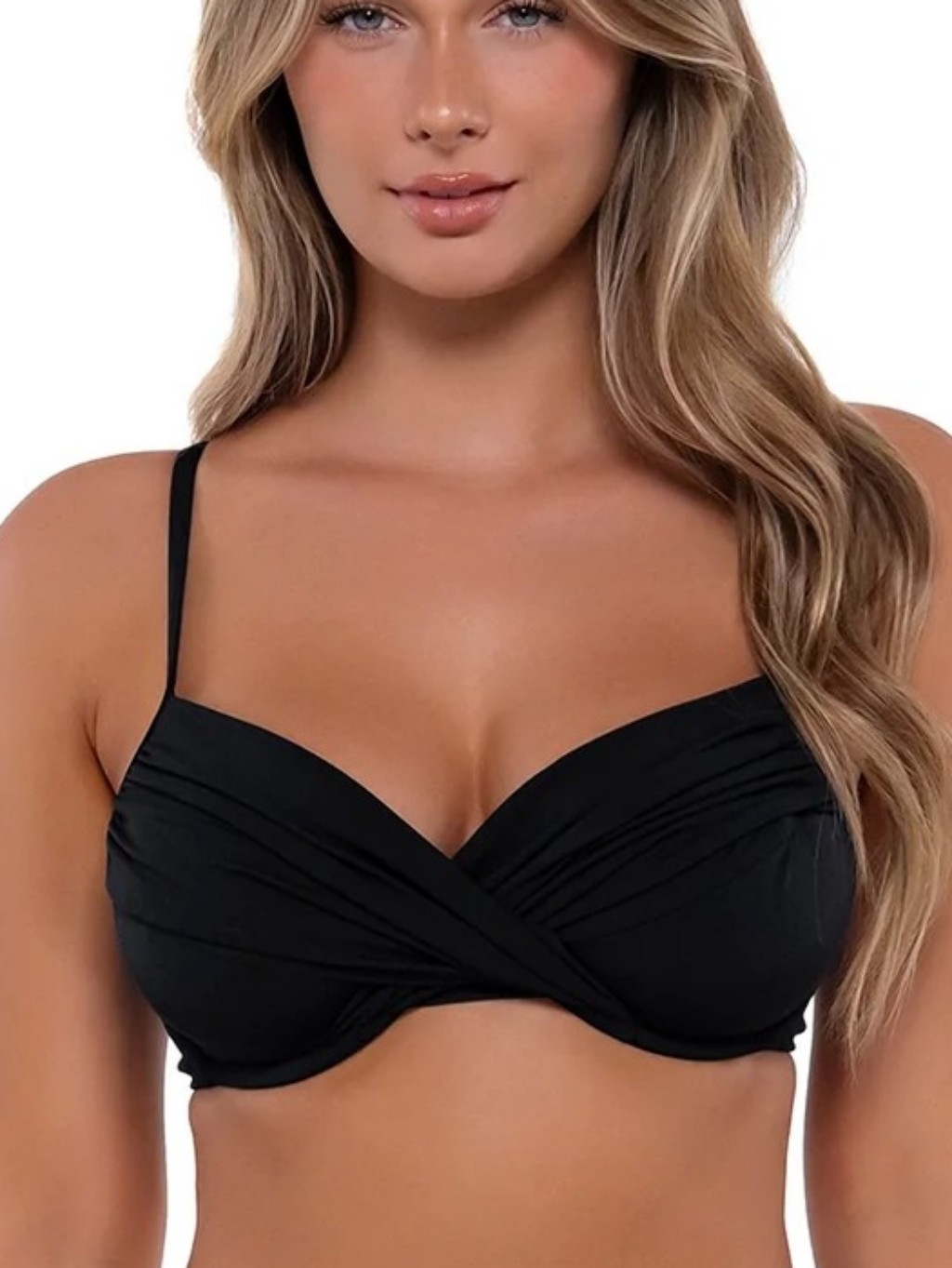 Nwt Sunsets Pitaya Underwire Black Women's Twist-Front Bikini Top 34e/32f/30g